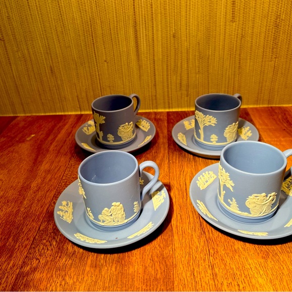 Four Wedgwood Jasperware “Wedgwood Blue” Tea Cup And Saucer 57 Made In England - Picture 1 of 6